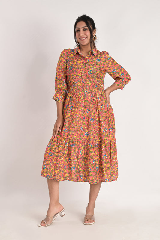 Peach Sunrise Muslin Dress