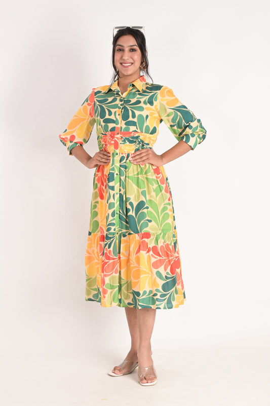 Floral Elegance Muslin Dress