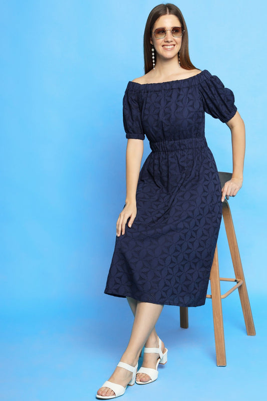 Navy Blue color off shoulder shfilly dress