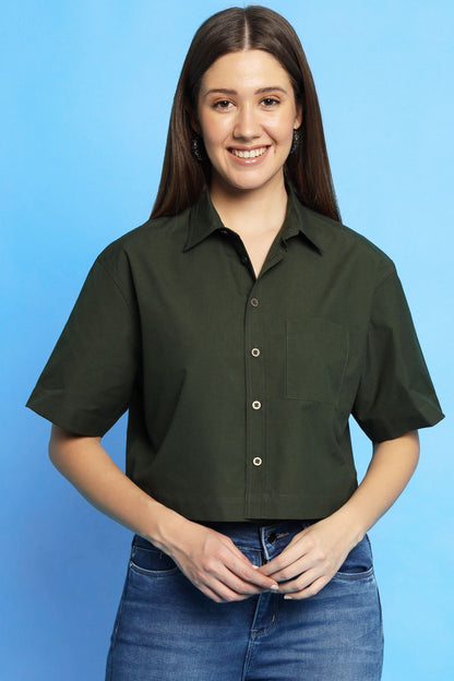 Olive Green Cropped Shirt