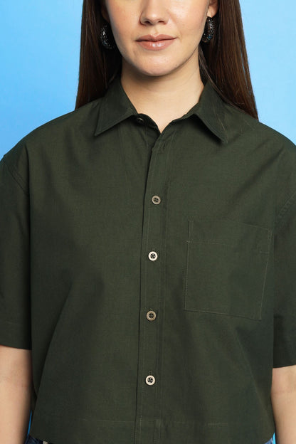 Olive Green Cropped Shirt