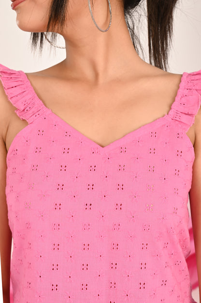 Pink Frill Frenzy Crop Top