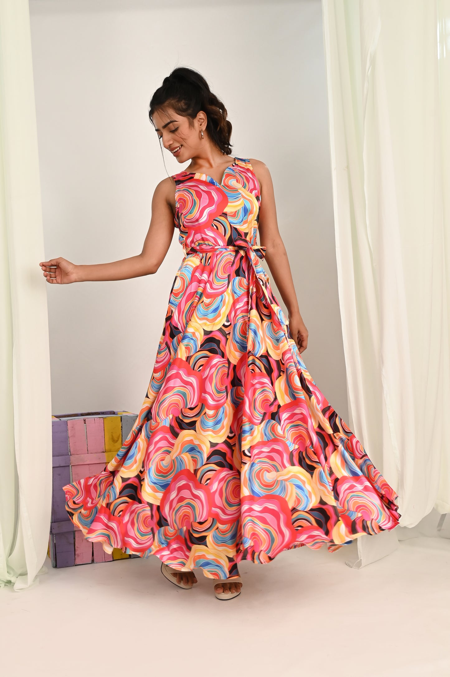 Coral Reef Cascade Maxi Dress