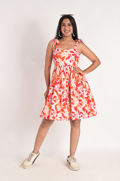 Leafy Cascade Tie-Up Dress