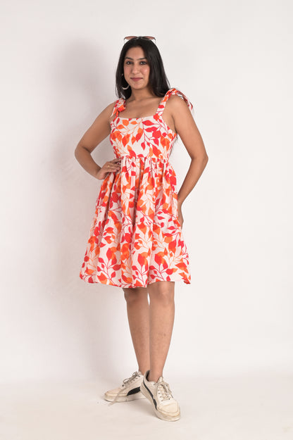 Leafy Cascade Tie-Up Dress