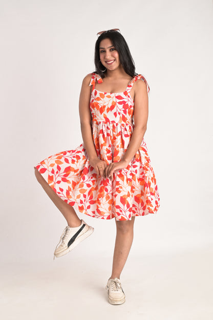 Leafy Cascade Tie-Up Dress