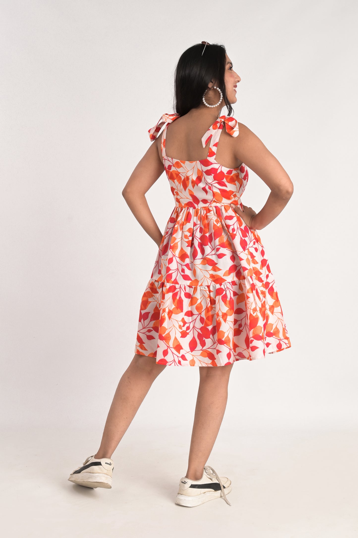 Leafy Cascade Tie-Up Dress