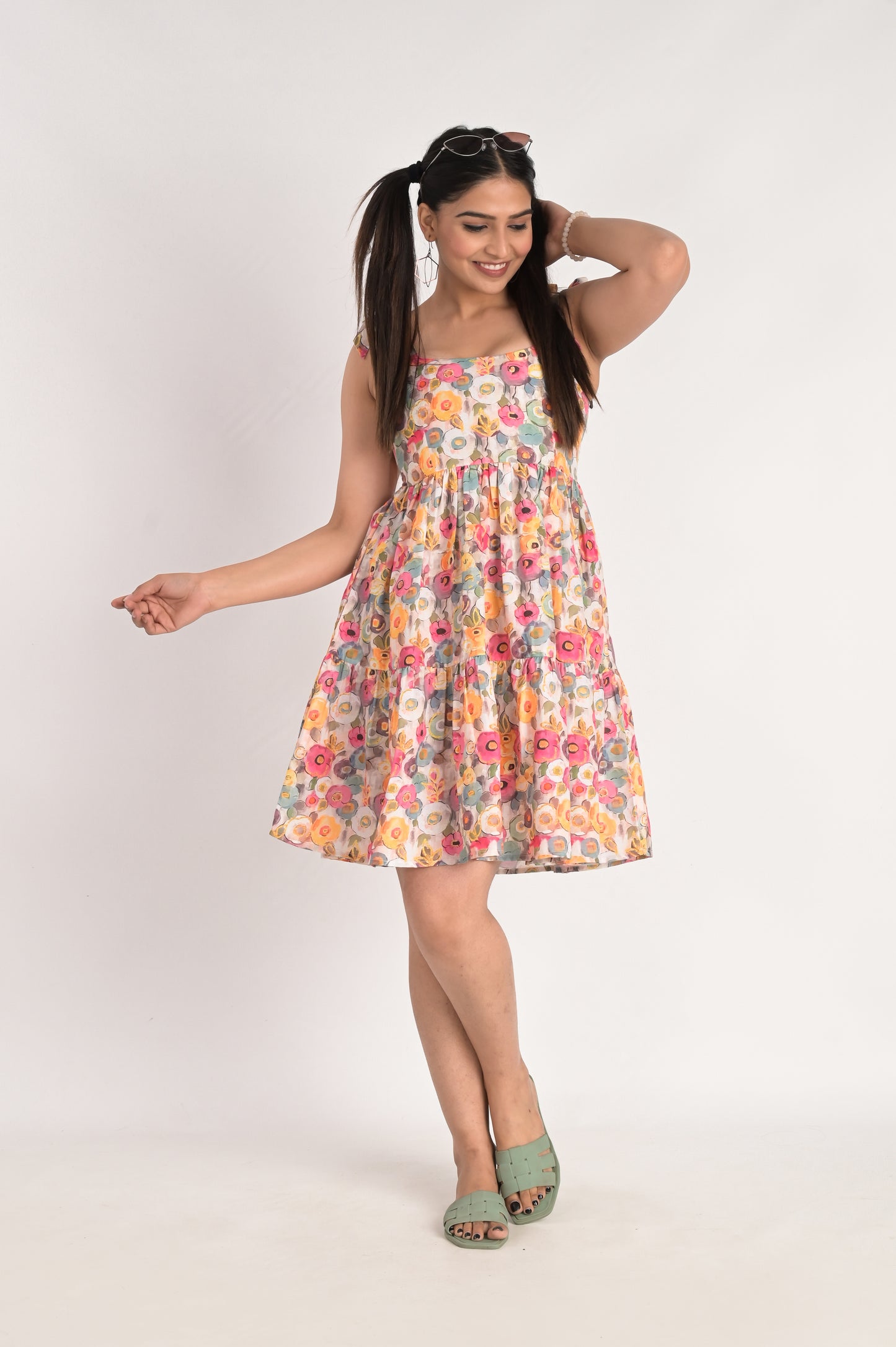 Floral Fantasy Shoulder Tie Up Dress