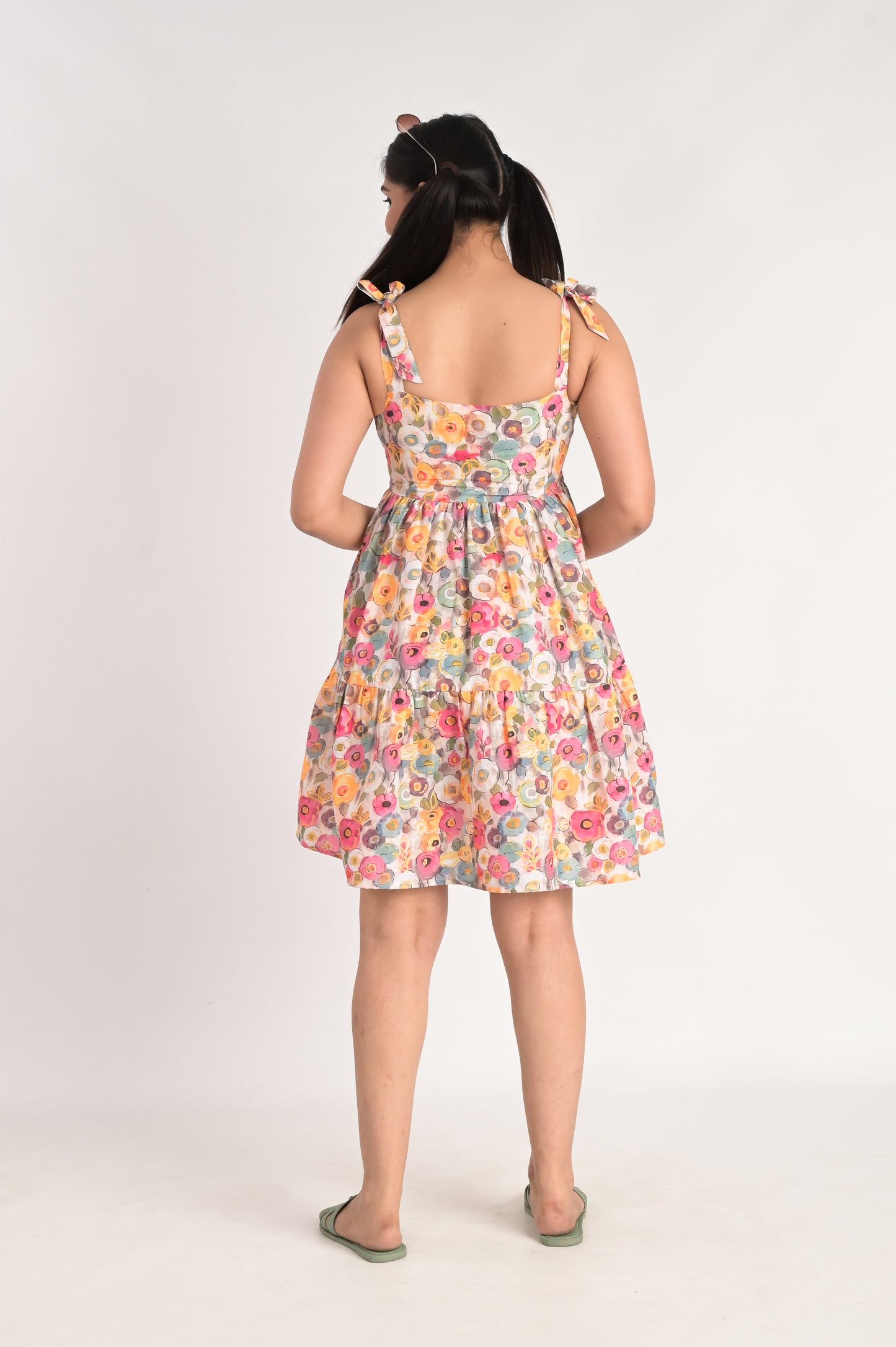 Floral Fantasy Shoulder Tie Up Dress