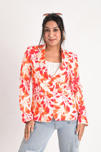 Botanical Leaf Print Blazer