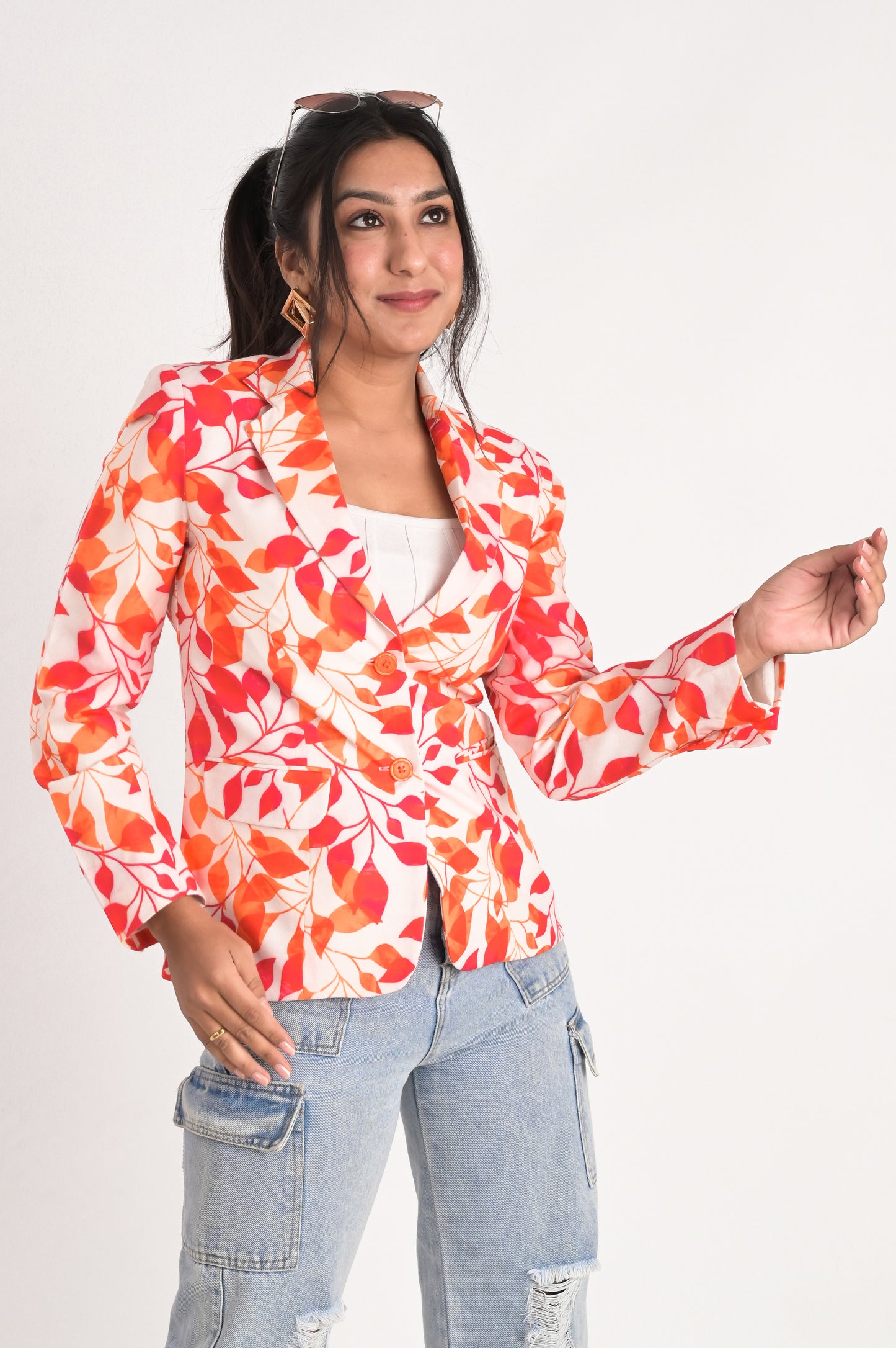 Botanical Leaf Print Blazer