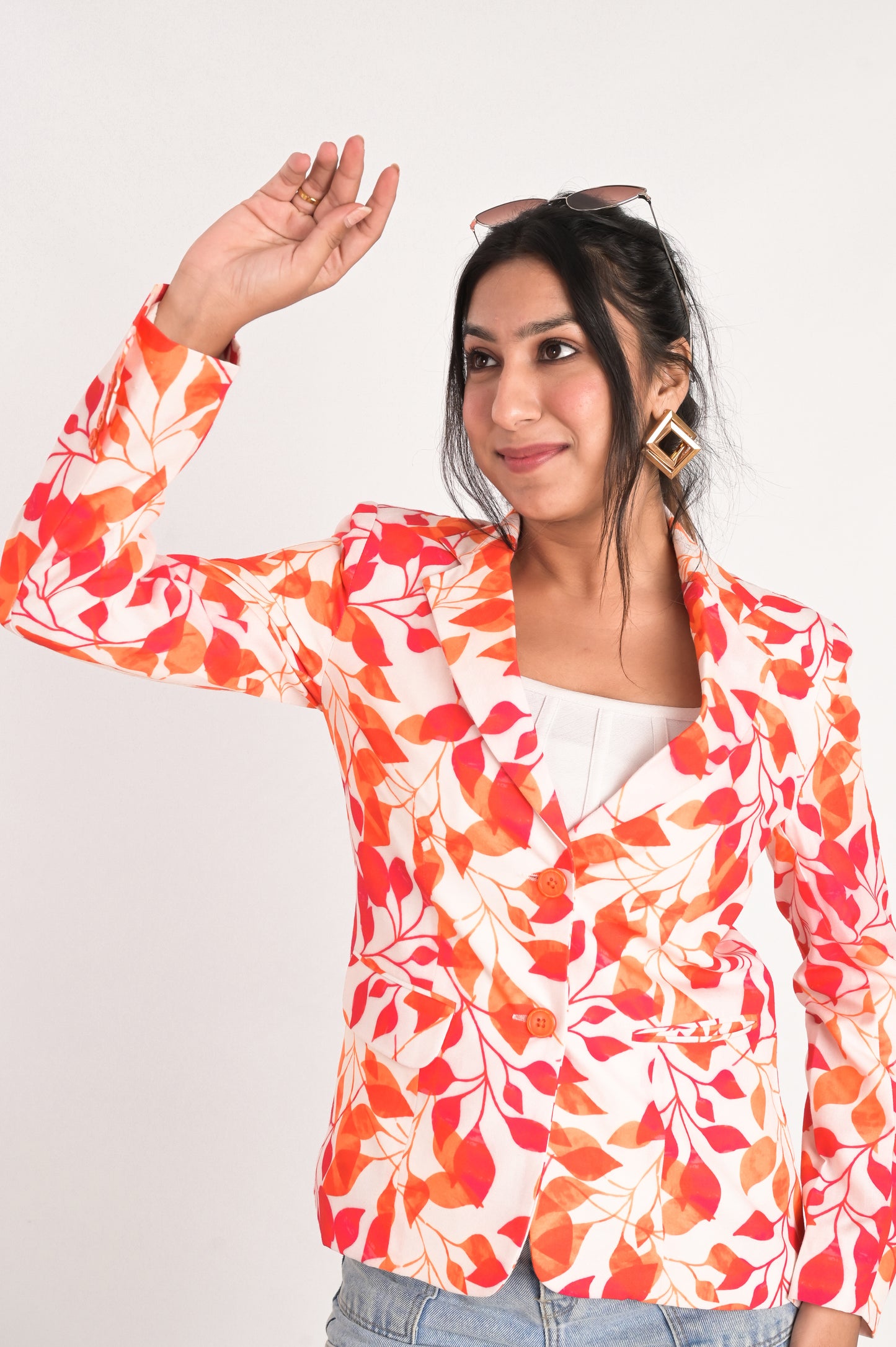 Botanical Leaf Print Blazer