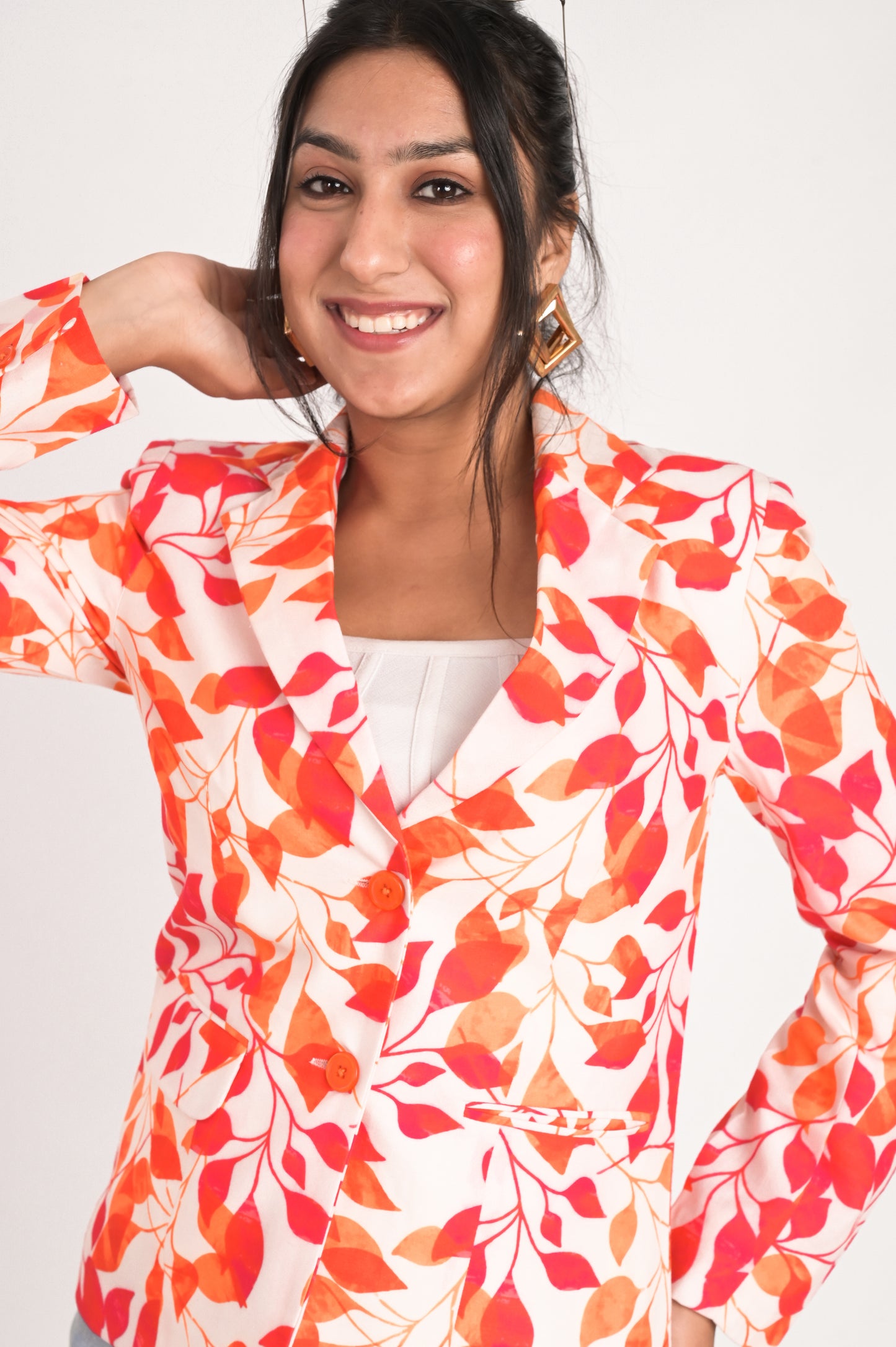 Botanical Leaf Print Blazer