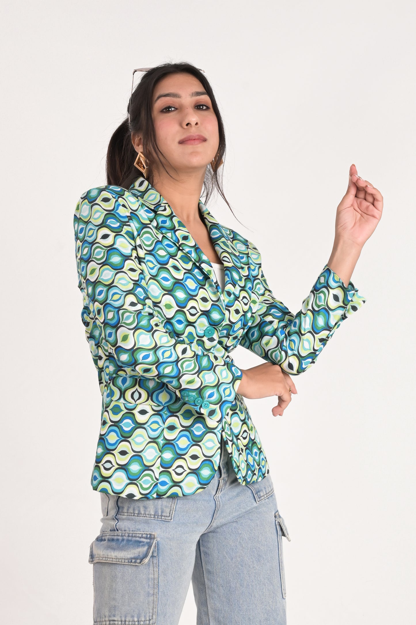 Geometric Green Chic Blazer