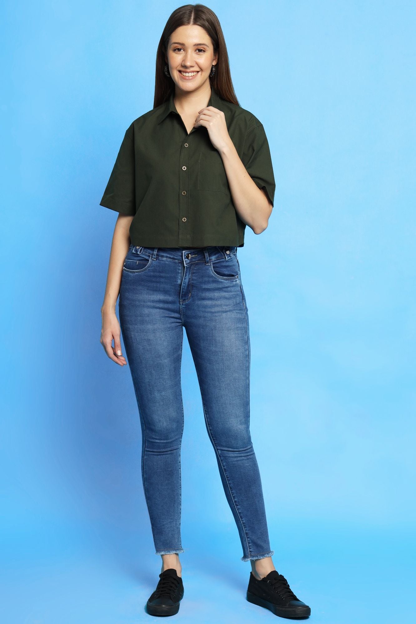 Olive Green Cropped Shirt