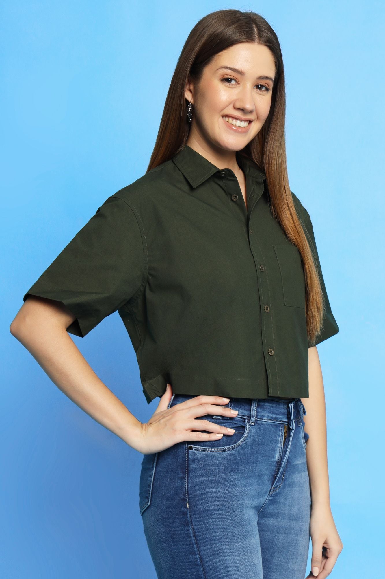 Olive Green Cropped Shirt