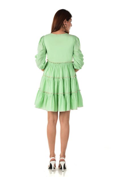 Pista Green Embroidered Dress