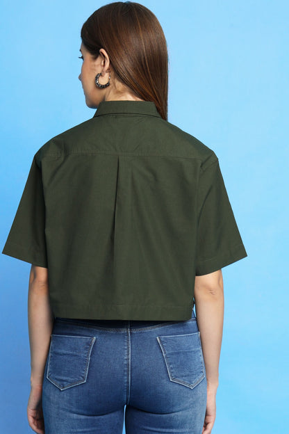 Olive Green Cropped Shirt