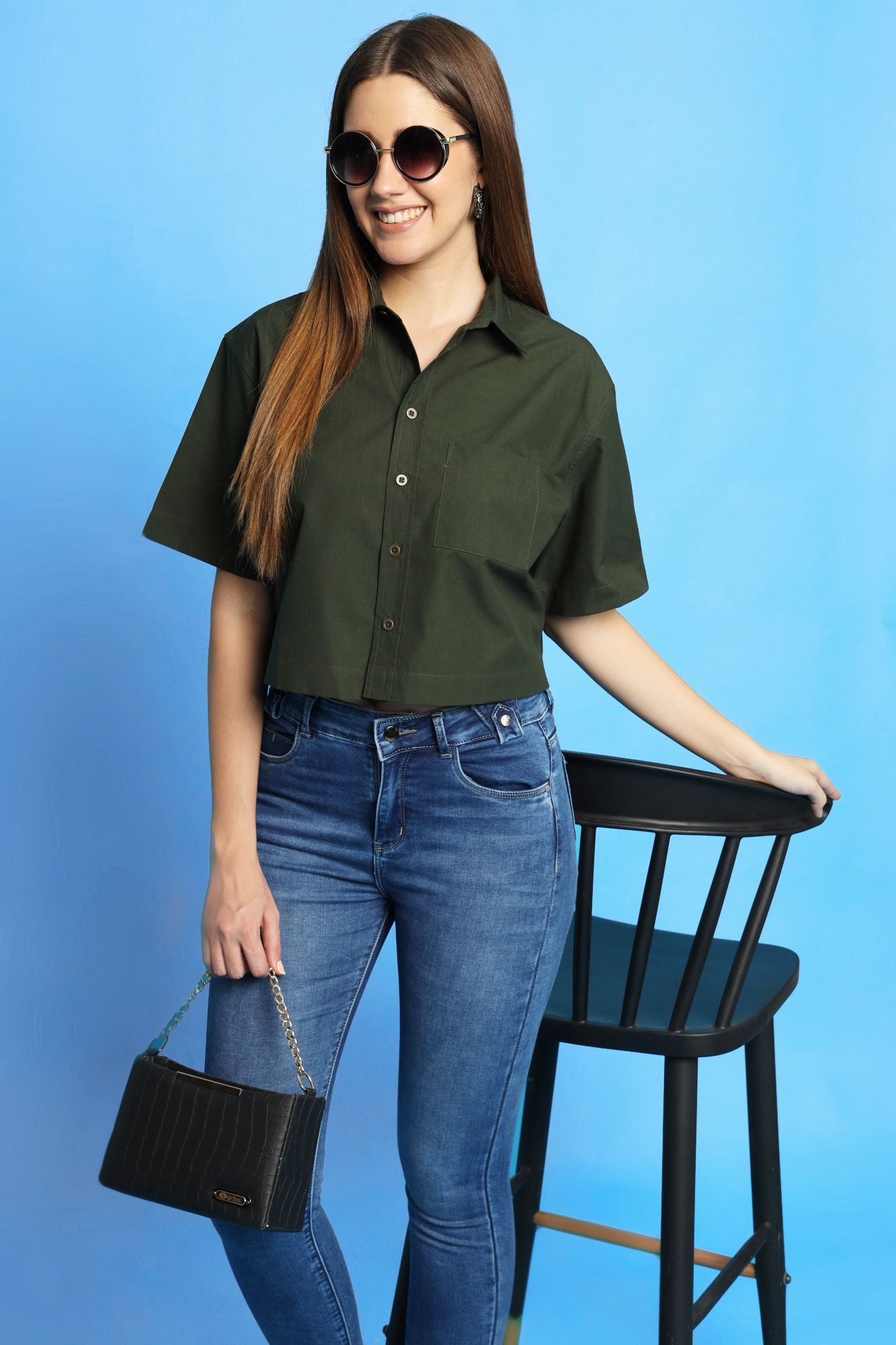 Olive Green Cropped Shirt