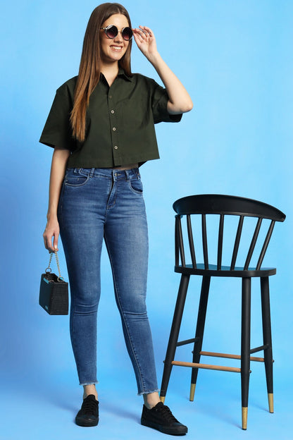 Olive Green Cropped Shirt